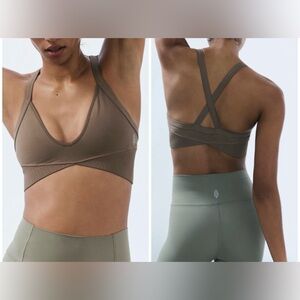 NWOT Free People FP Movement Good Karma Super Plunge Bra hickory brown - XS/S IR